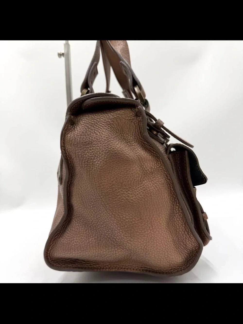 Mulberry Brown Pebbled Leather Buckle Satchel